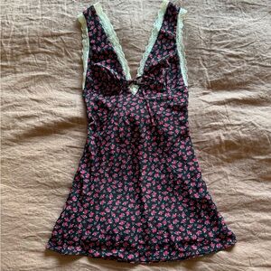 SOLD Pink and navy floral lace babydoll/slip dress